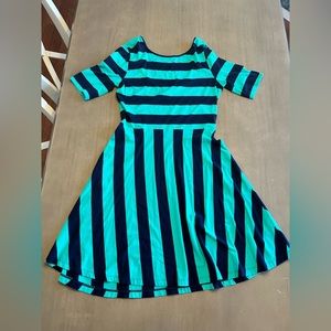 Crown and Ivy dress, blue and green striped, size small